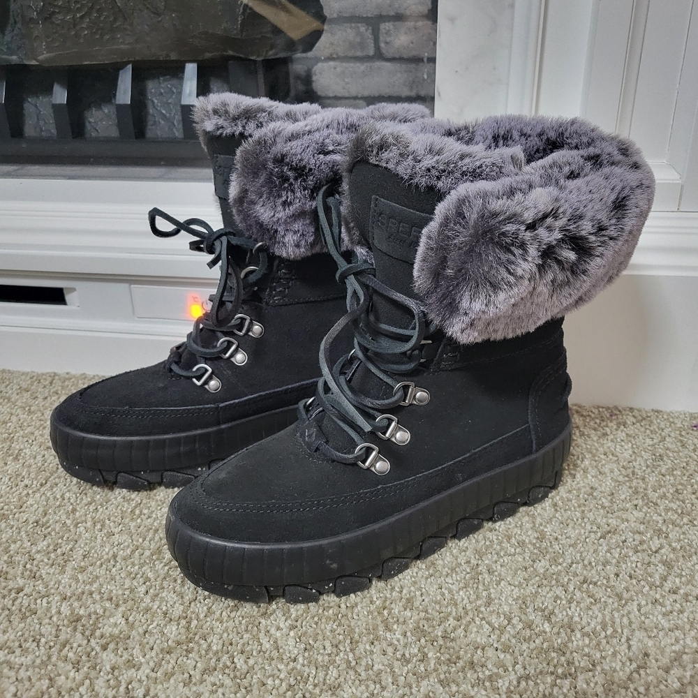 Sperry Womens Torrent Lace Up Black Waterproof Winter Boots Insulated, Size 5